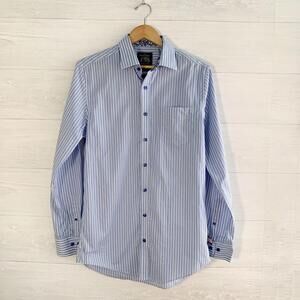 The Savile Row Company - Blue striped non-iron Slim Fit dress shirt, M